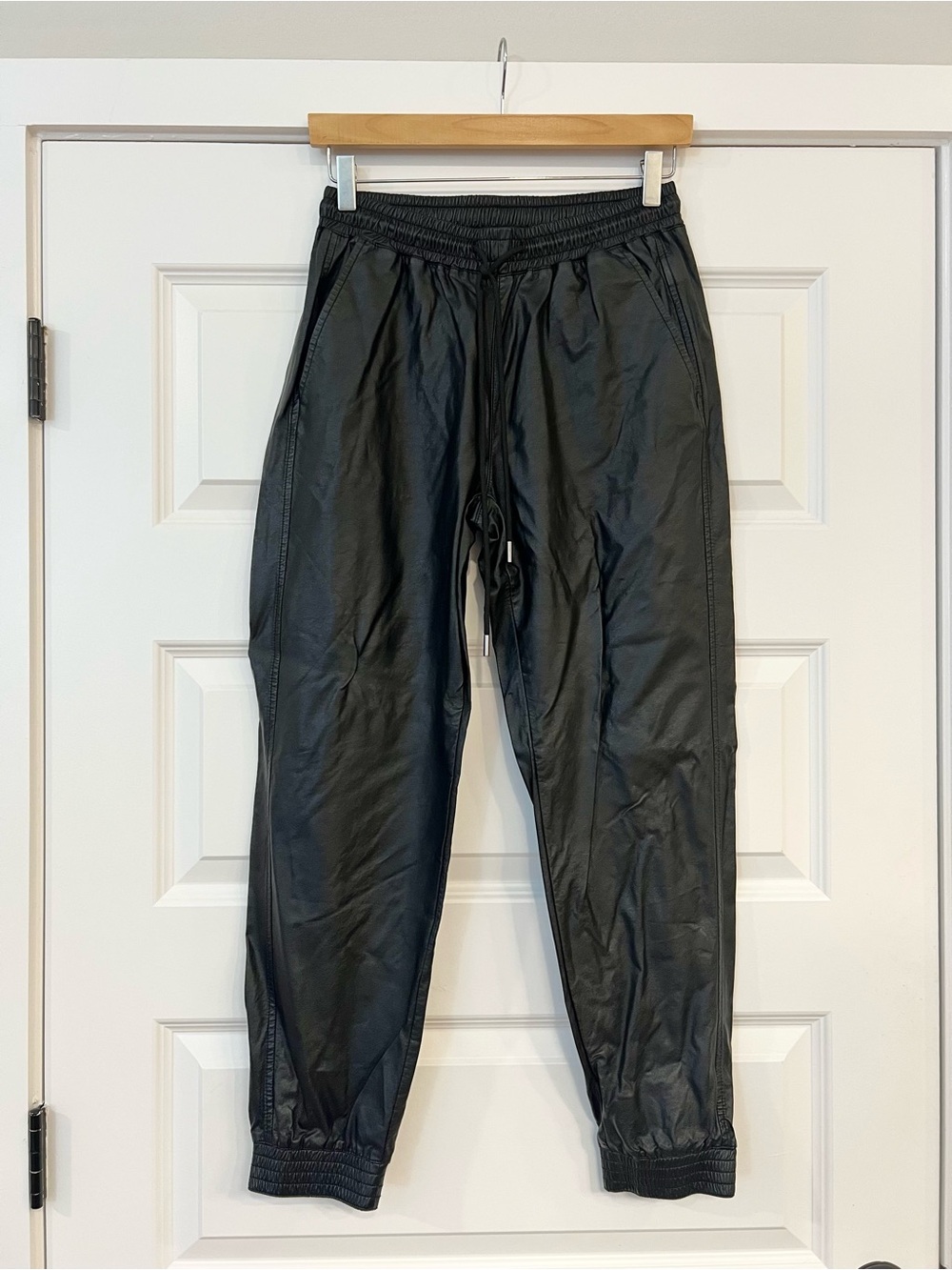 Stella Luce Faux Leather Jogger Pants Black High Rise Drawstring Size M